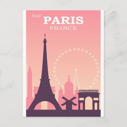 Paris France Pink Vintage Travel Briefkaart (Voorkant)