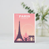 Paris France Pink Vintage Travel Briefkaart (Staand voorkant)