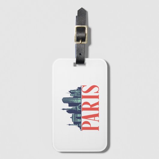 Paris France Retro City Skyline  Cityscape Bagagelabel (Voorkant (verticaal))