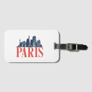 Paris France Retro City Skyline  Cityscape Bagagelabel