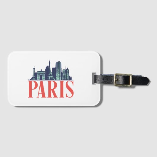 Paris France Retro City Skyline  Cityscape Bagagelabel (Voorkant (horizontaal))