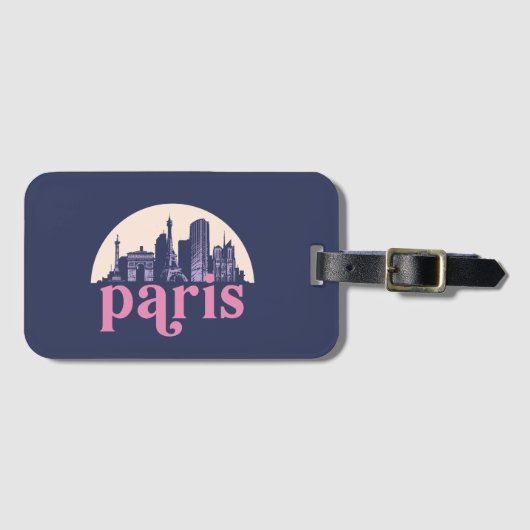 Paris France Retro City Skyline Cityscape Bagagelabel (Voorkant (horizontaal))