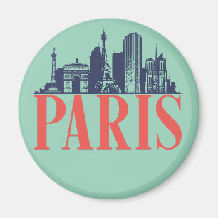 Paris France Retro City Skyline  Cityscape Magneet