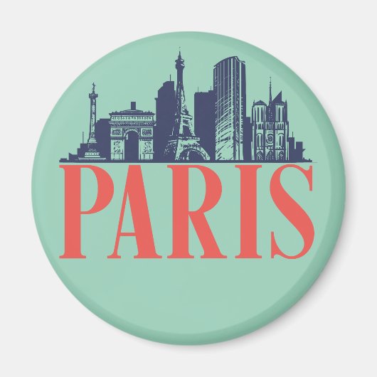Paris France Retro City Skyline Cityscape Magneet (Voorkant)