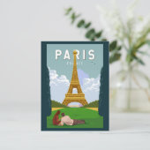 Paris France Retro Travel Art  Briefkaart (Staand voorkant)