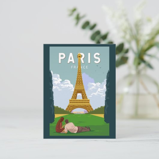 Paris France Retro Travel Art  Briefkaart (Staand voorkant)
