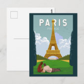 Paris France Retro Travel Art  Briefkaart (Voorkant / Achterkant)