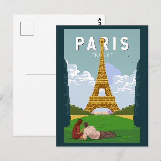 Paris France Retro Travel Art  Briefkaart (Voorkant / Achterkant)
