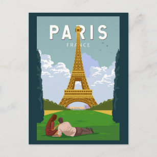 Paris France Retro Travel Art  Briefkaart