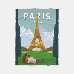 Paris France Retro Travel Art  Fleece Deken