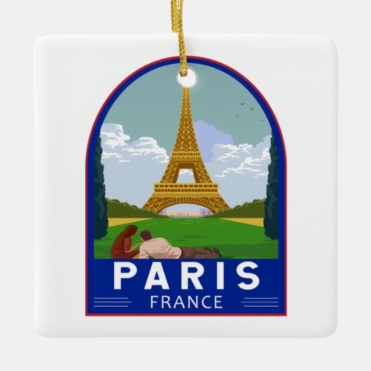 Paris France Retro Travel Art  Keramisch Ornament (Voorkant)