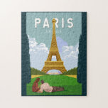 Paris France Retro Travel Art  Legpuzzel<br><div class="desc">Ontwerp van de retrorreis van Parijs in een embleemstijl. De Eiffeltoren is een rooster-ijzertoren op de Champ de Mars in Parijs,  Frankrijk.</div>