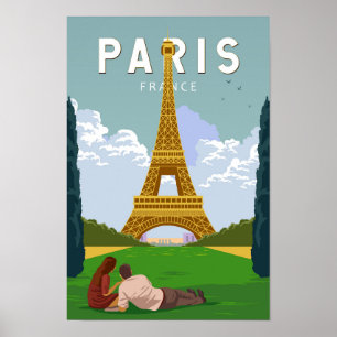 Paris France Retro Travel Art  Poster