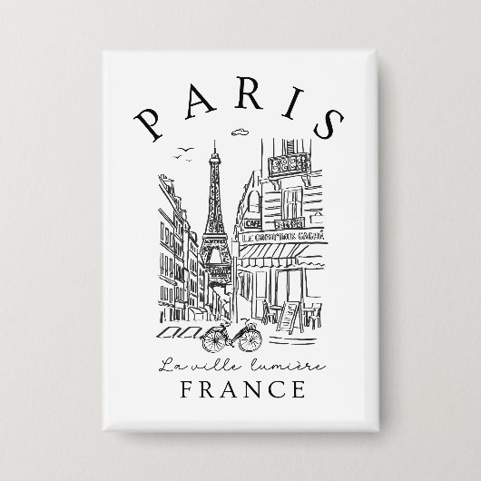 Paris France –  Sketch with Eiffel Tower & Café Button (Voorkant)