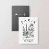 Paris France –  Sketch with Eiffel Tower & Café Button (Voorkant / Achterkant)