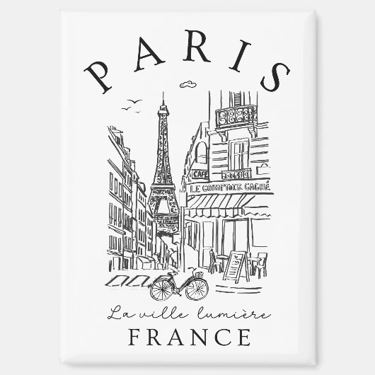 Paris France –  Sketch with Eiffel Tower & Café Magneet (Voorkant)