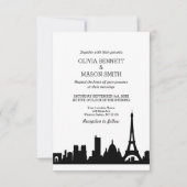 Paris France Skyline Cityscape Wedding Invitation Kaart (Voorkant)