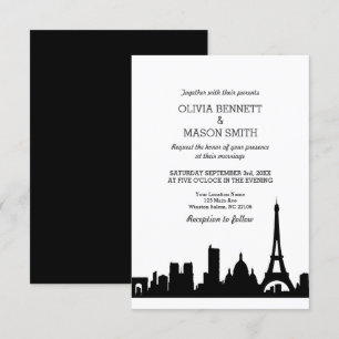 Paris France Skyline Cityscape Wedding Invitation Kaart