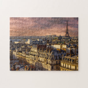 Paris France Skyline Eiffel Tower Pink Sky 11"x14" Legpuzzel