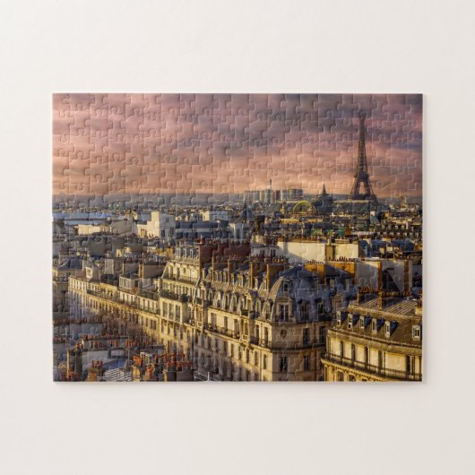 Paris France Skyline Eiffel Tower Pink Sky 11"x14" Legpuzzel (Horizontaal)