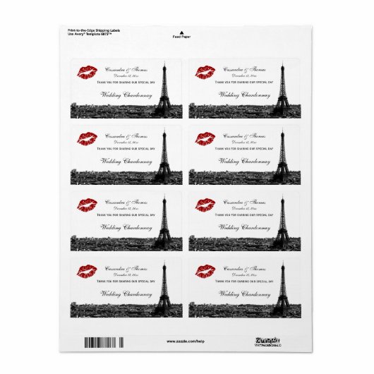 Paris France Skyline Kiss #1 BW H Wijnlabel TY Etiket (Full Sheet)