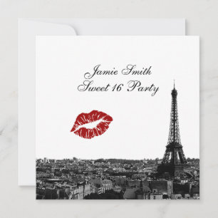 Paris France Skyline Kiss #1 BW Sweet 16 Kaart