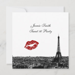 Paris France Skyline Kiss #1 BW Sweet 16 V Kaart