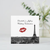 Paris France Skyline Kiss #1 BW Wedding Kaart (Staand voorkant)
