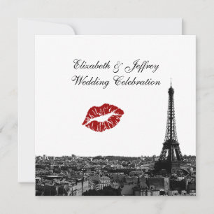 Paris France Skyline Kiss #1 BW Wedding Kaart