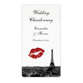 Paris France Skyline Kiss #1 BW Wijnlabel Etiket (Voorkant)