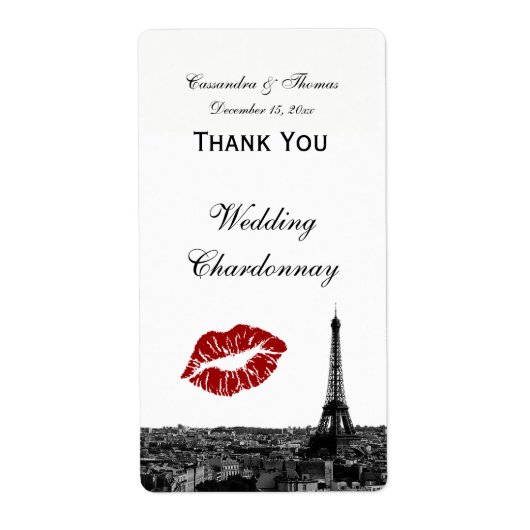 Paris France Skyline Kiss #1 BW Wijnlabel TY Etiket (Voorkant)