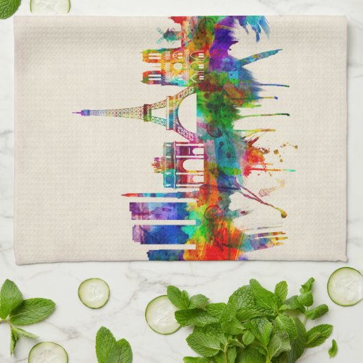 Paris France Skyline Theedoek (Gevouwen)