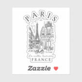 Paris France – Souvenir Sketch Eiffel Tower & Café Sticker (Vel)