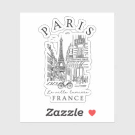 Paris France – Souvenir Sketch Eiffel Tower & Café Sticker