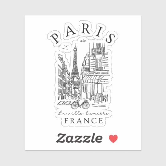 Paris France – Souvenir Sketch Eiffel Tower & Café Sticker (Vel)