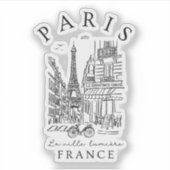 Paris France – Souvenir Sketch Eiffel Tower & Café Sticker (Voorkant)