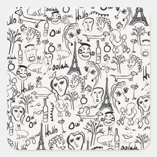 Paris France Street Scene by © Cathy Thompson Vierkante Sticker (Voorkant)