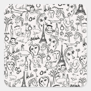 Paris France Street Scene by © Cathy Thompson Vierkante Sticker