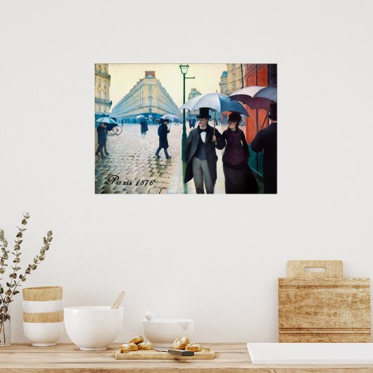 Paris France Street Scene Rainy Day Poster (Keuken)