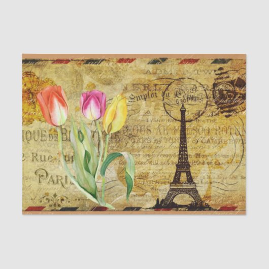 Paris France Tulip Decoupage Vintage Ephemera Tissuepapier (Voorkant)