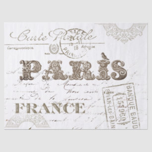 Paris France Typography  Carte Postale Bird Tissuepapier