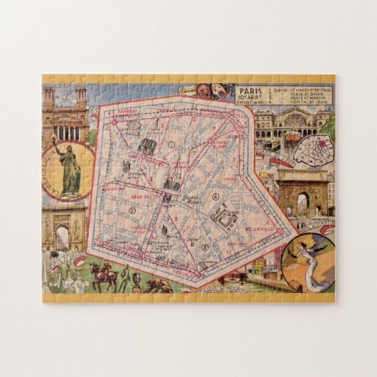 Paris France Vintage Map 11x14 Legpuzzel (Horizontaal)