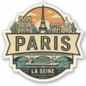Paris France Vintage Travel Badge Eiffel Tower Sticker (Voorkant)