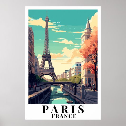 Paris France Vintage Travel Eiffel Tower Art Poster (Voorkant)