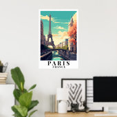 Paris France Vintage Travel Eiffel Tower Art Poster (Thuiskantoor)
