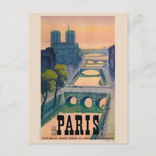 Paris France Vintage Travel Poster 1937 Briefkaart (Voorkant)