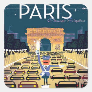 Paris France Vintage Travel retro Tourism vakantie Vierkante Sticker