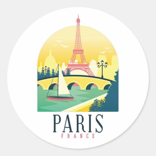 Paris France Vintage Travel Ronde Sticker (Voorkant)