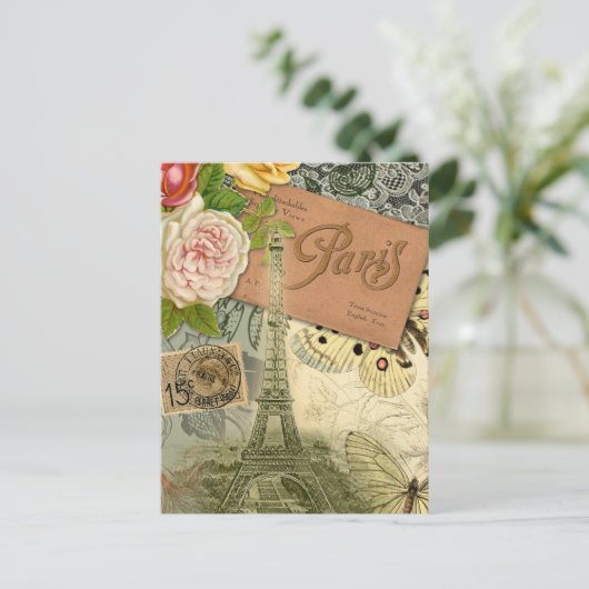 Paris Frankrijk Antiek kunstwerk Collage Eiffel Fr Briefkaart (Staand voorkant)