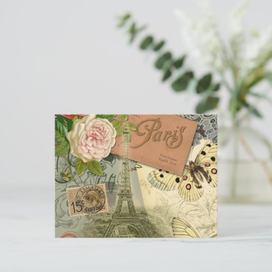 Paris Frankrijk Antiek kunstwerk Collage Eiffel Fr Briefkaart (Staand voorkant)